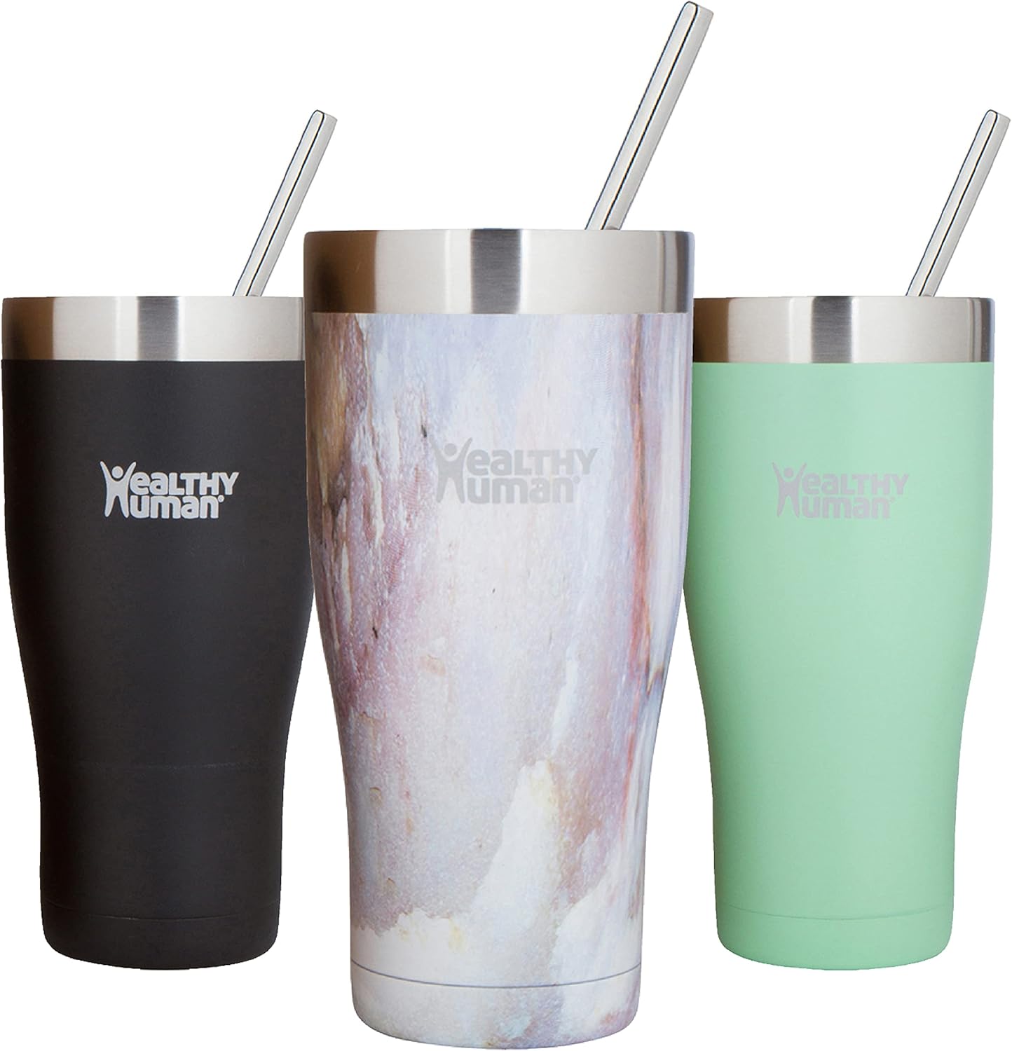 Healthy Human Stainless Steel Tumbler with Straw | Splash Proof Insulated Travel Cruiser Cup | Eco-Friendly Coffee Tumblers with Straws Cleaner & Splash Proof Lid (32oz, Mirage)