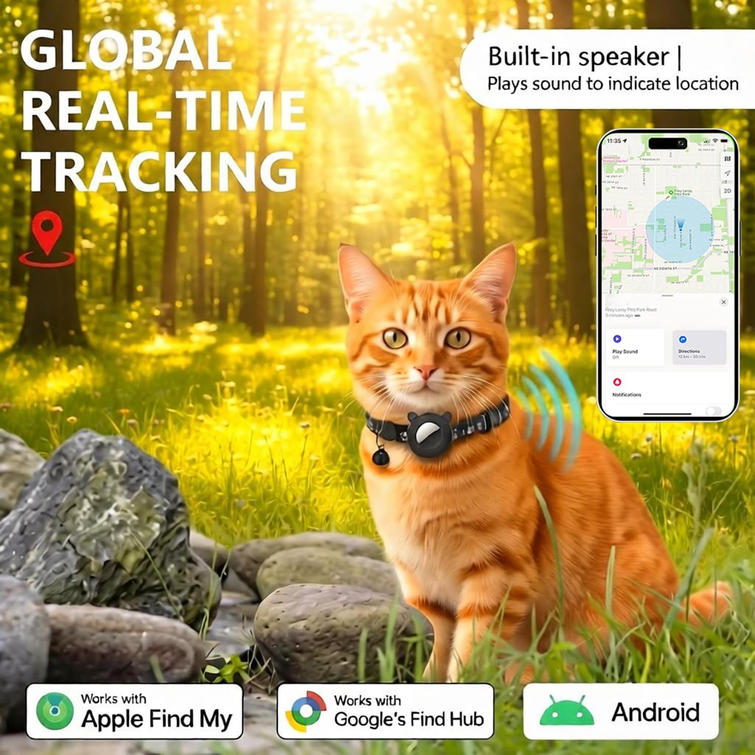 Traceur GPS Chat, Collier GPS Chat Chien sans Abonnement avec iOS/Android, Traceur GPS pour Chat Chien Positionnement Mondial, Air Tracker GPS pour Chats/Chiens/Véhicules/Bagages, Étanchéité IP67
