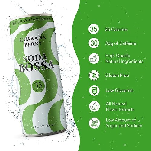 Miniatura 4 de Soda Bossa Soda espumosa sabor de guaraná premium bajo en calorías sin gluten y sin OMG bebida de soda hidratante e hidratante latas de 8 a 12 onzas