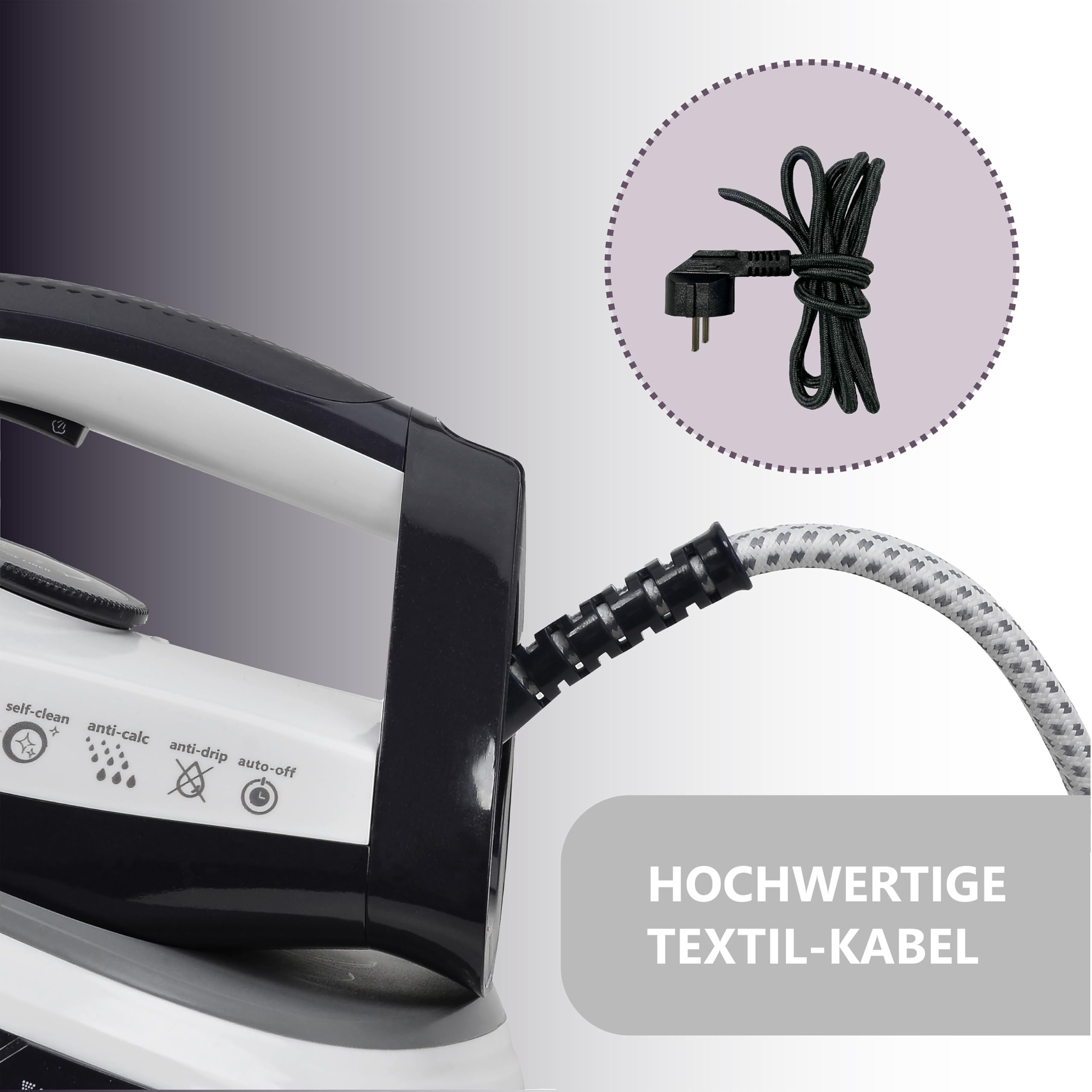 Silva Homeline DBS 580 Dampfbügeleisen, 2600 Watt, 1,5l Wassertank, Keramik-Sohle, Automatische Dampfanpassung, Anti-Tropf-/Anti-Kalk-Funktion, ECO-Schalter, Selbstreinigung, Autom. Abschaltung, 8 bar
