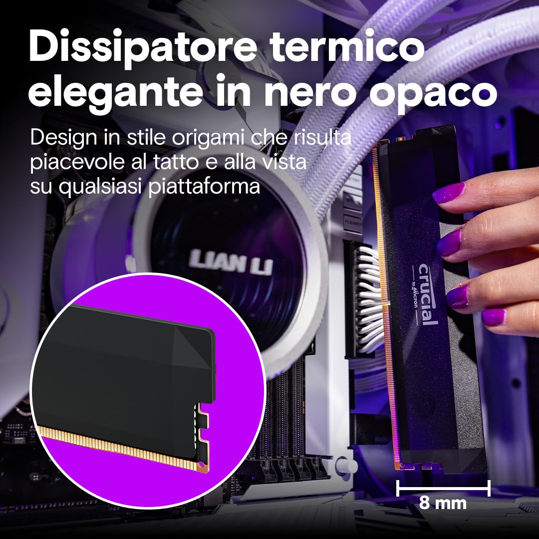 Crucial Pro RAM DDR5 32GB Kit (2x16GB) 6000MHz CL36, Overclocking Gaming, Intel XMP 3.0 / AMD EXPO, Memoria PC, Nero - CP2K16G60C36U5B