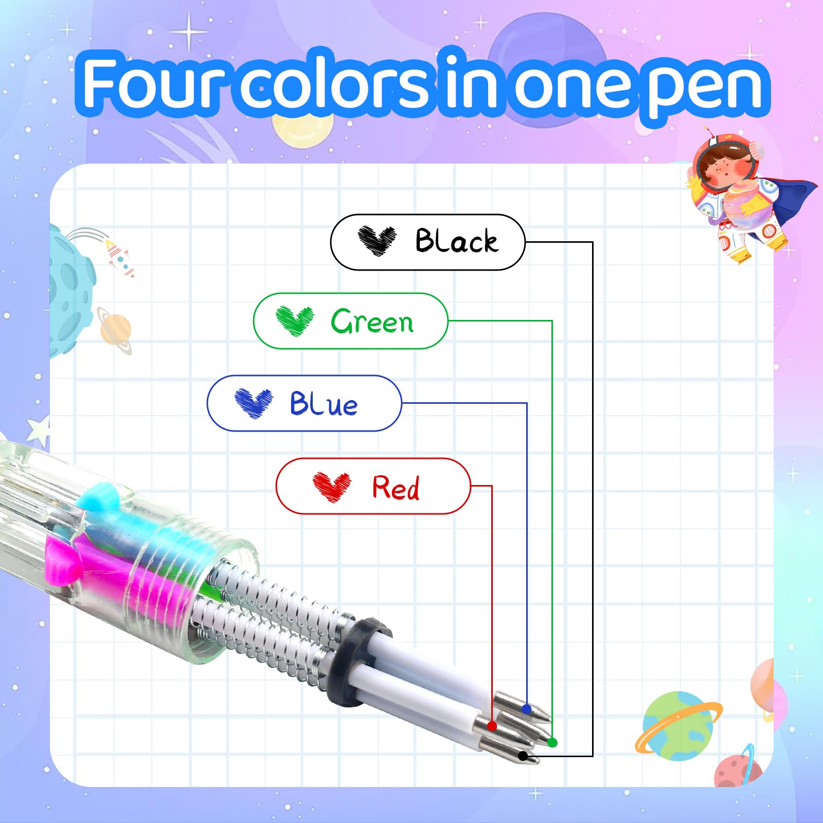 30 mini penne multicolori in uno, 4 in 1, graziose penne per bambini, penne a sfera per compleanni e feste per bambini, regali divertenti a inchiostro assortito (spazio)