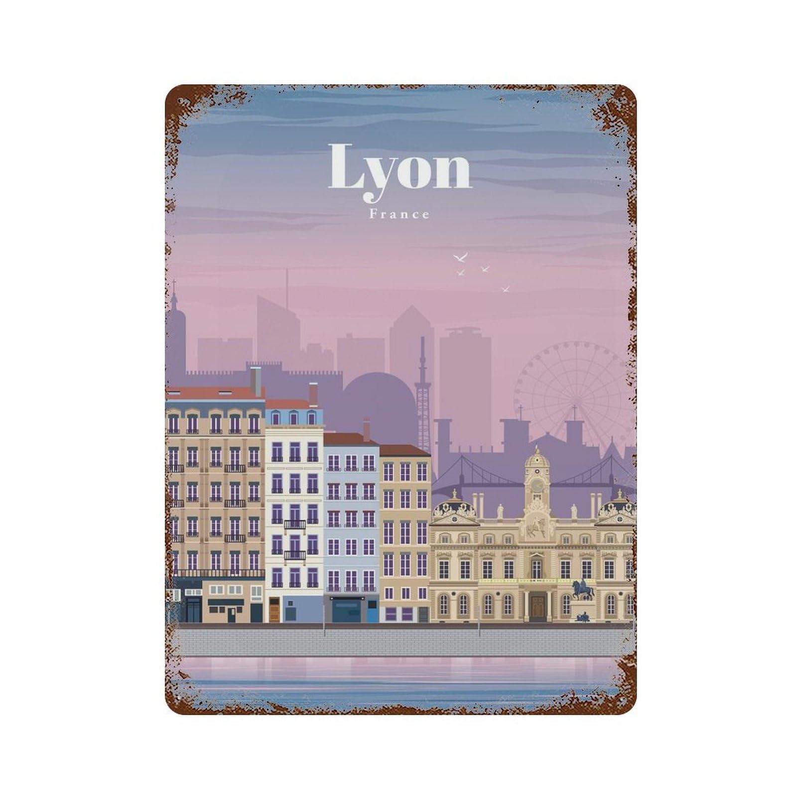 Travel to Lyon Rusty Metal Tin Sign 15.7"x11.8", for Shed, Workshop And Garage Wall Decor, Novelty Wall Decor