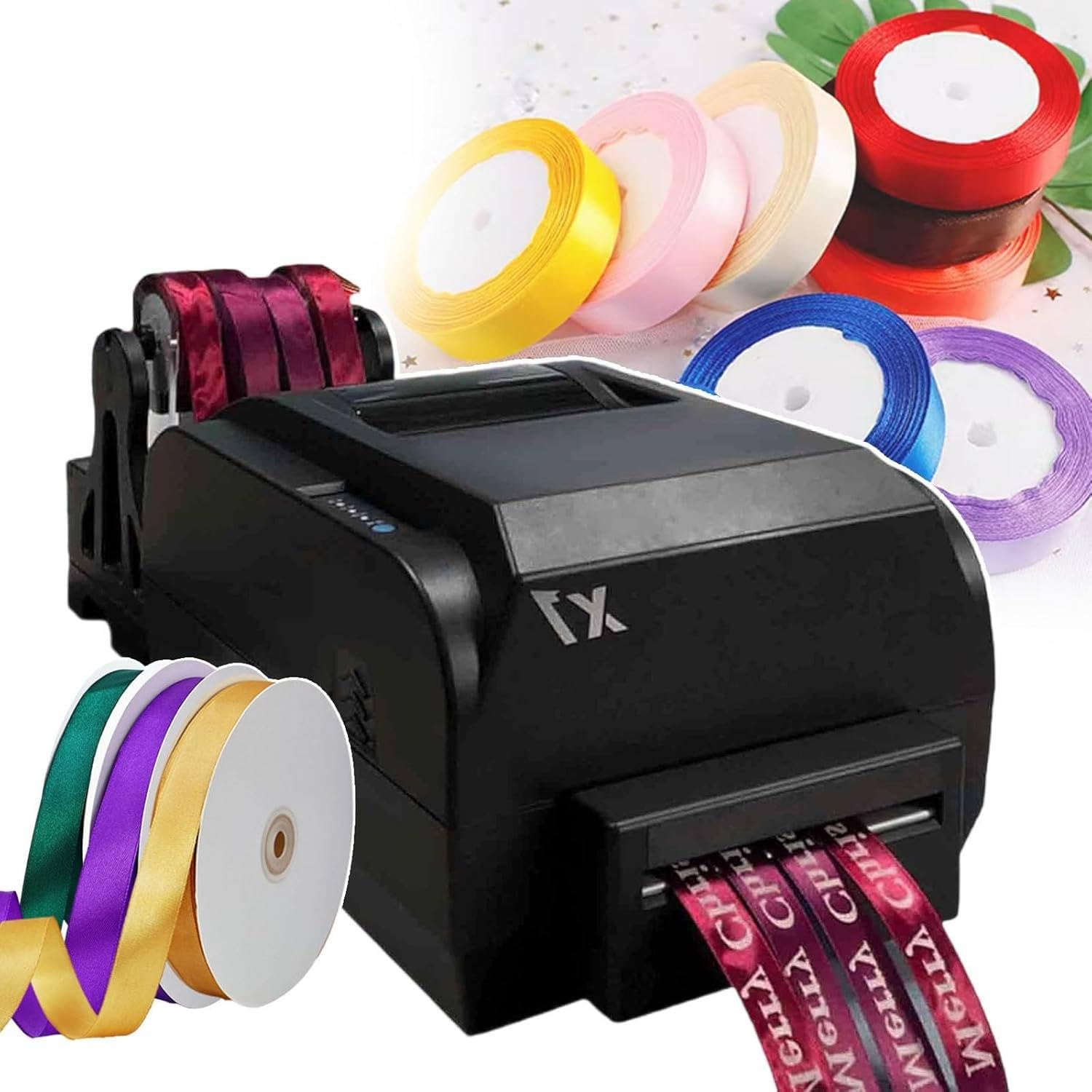 Ribbon Printing Machine Satin Ribbon Printer, Digital Ribbon Printer with Ribbon Holder, Stamping Printing Machine, 25-108mm/12-50mm/12-20mm Width, Speed 150mm/S, Supports 50+ Languages,FourRow