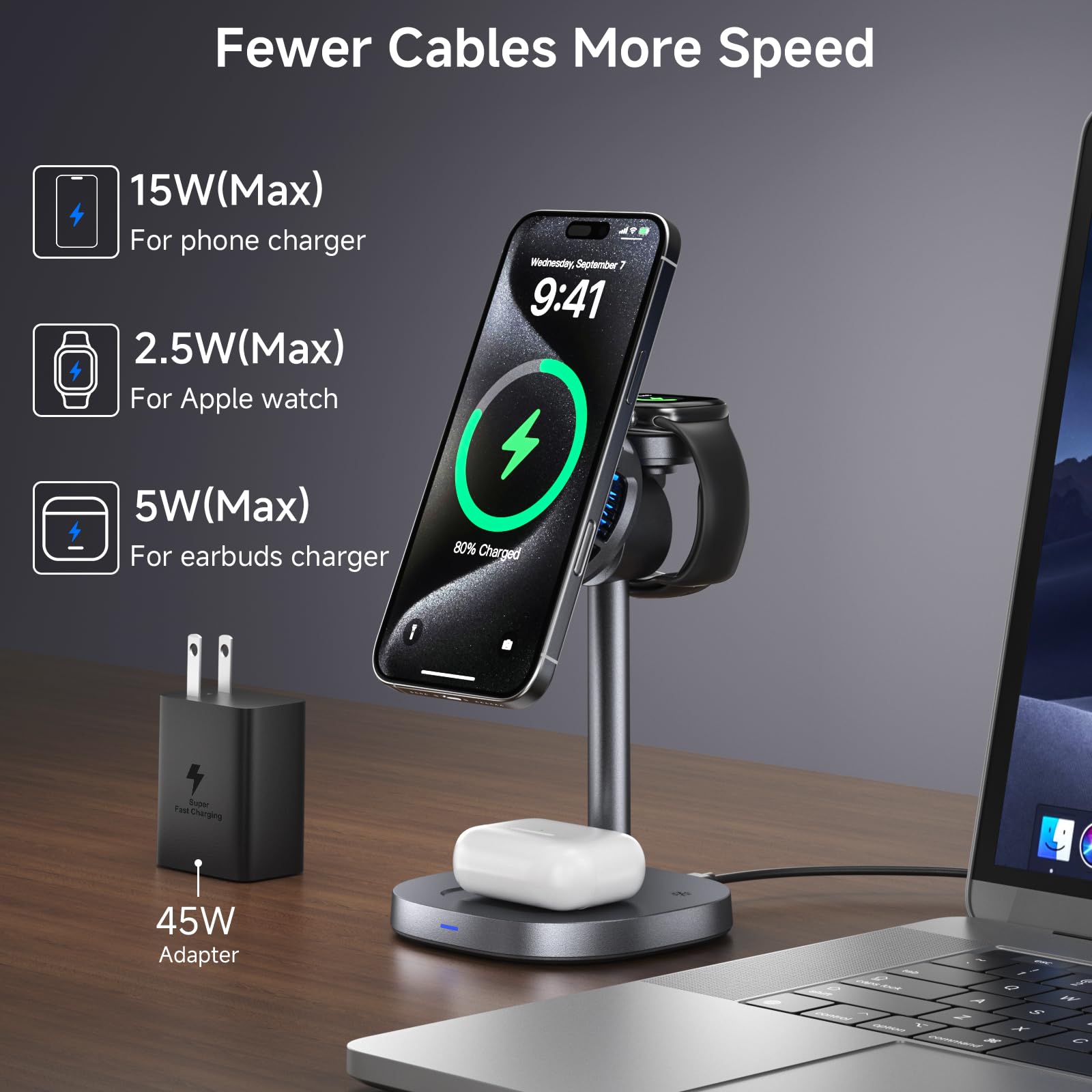 Stazione di ricarica wireless magnetica 3 in 1 con ventola di raffreddamento, caricabatterie rapido Qi2 da 15 W, supporto per caricabatterie wireless compatibile con iPhone 16/15/14/13/12