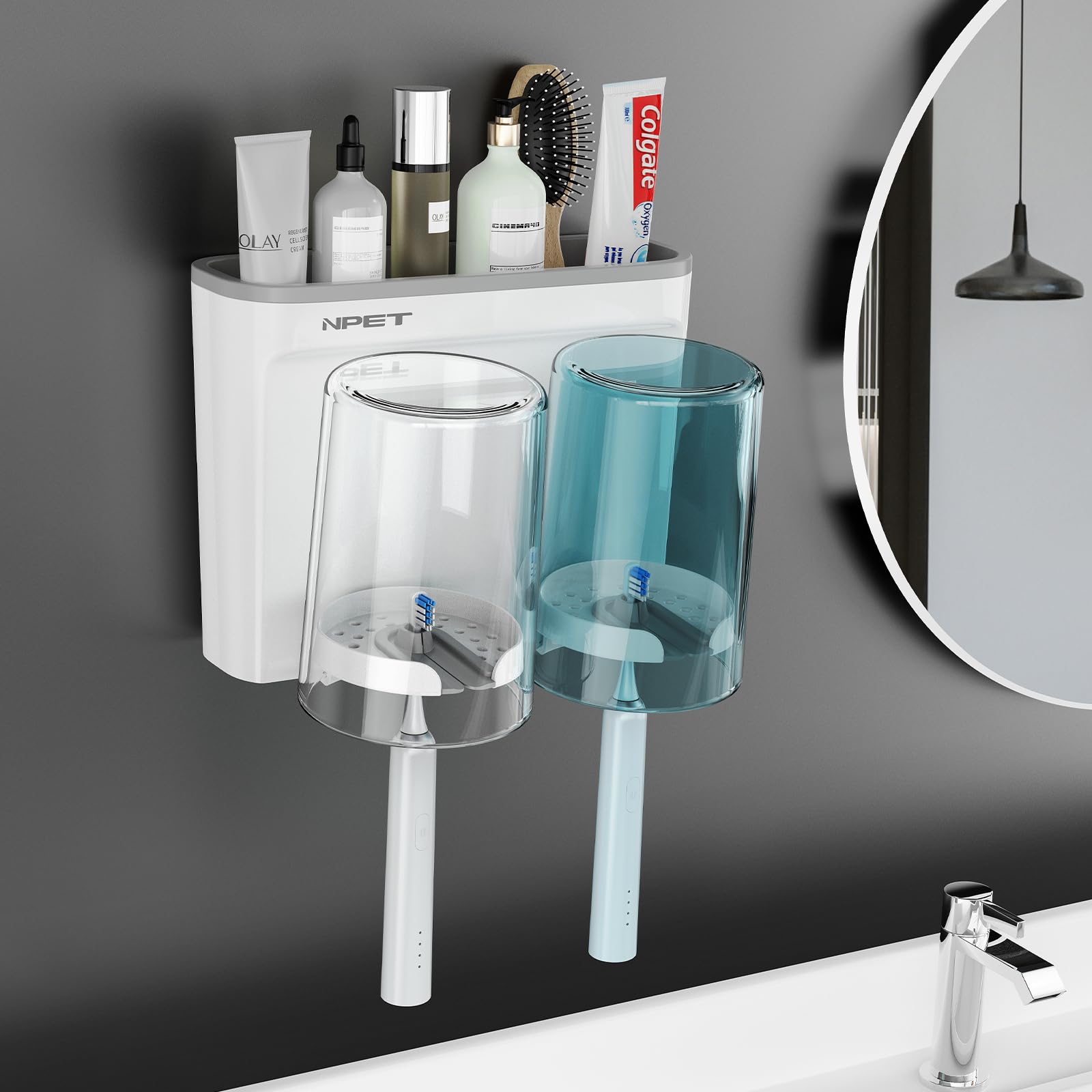 NPETMulti-Functional Bathroom Accessory Set - 2 Cup Wall Mounted Toothbrush Holder Organizer