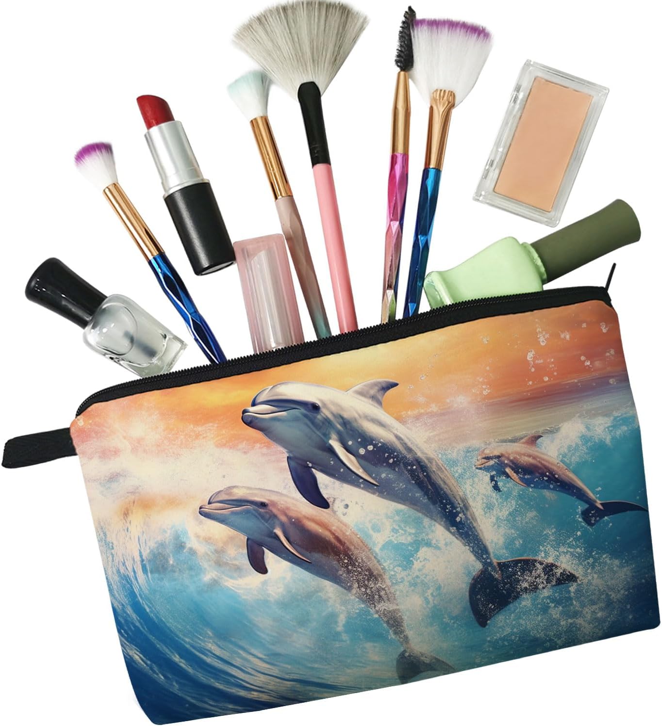 Dolphin Gift Dolphin Makeup Bag Cute Small Makeup Organizer Bag Travel Toiletry Zipper Pouch Ocean Gifts for Dolphin Lovers Dolphin Cosmetic Bag for Women Friends - Image 5