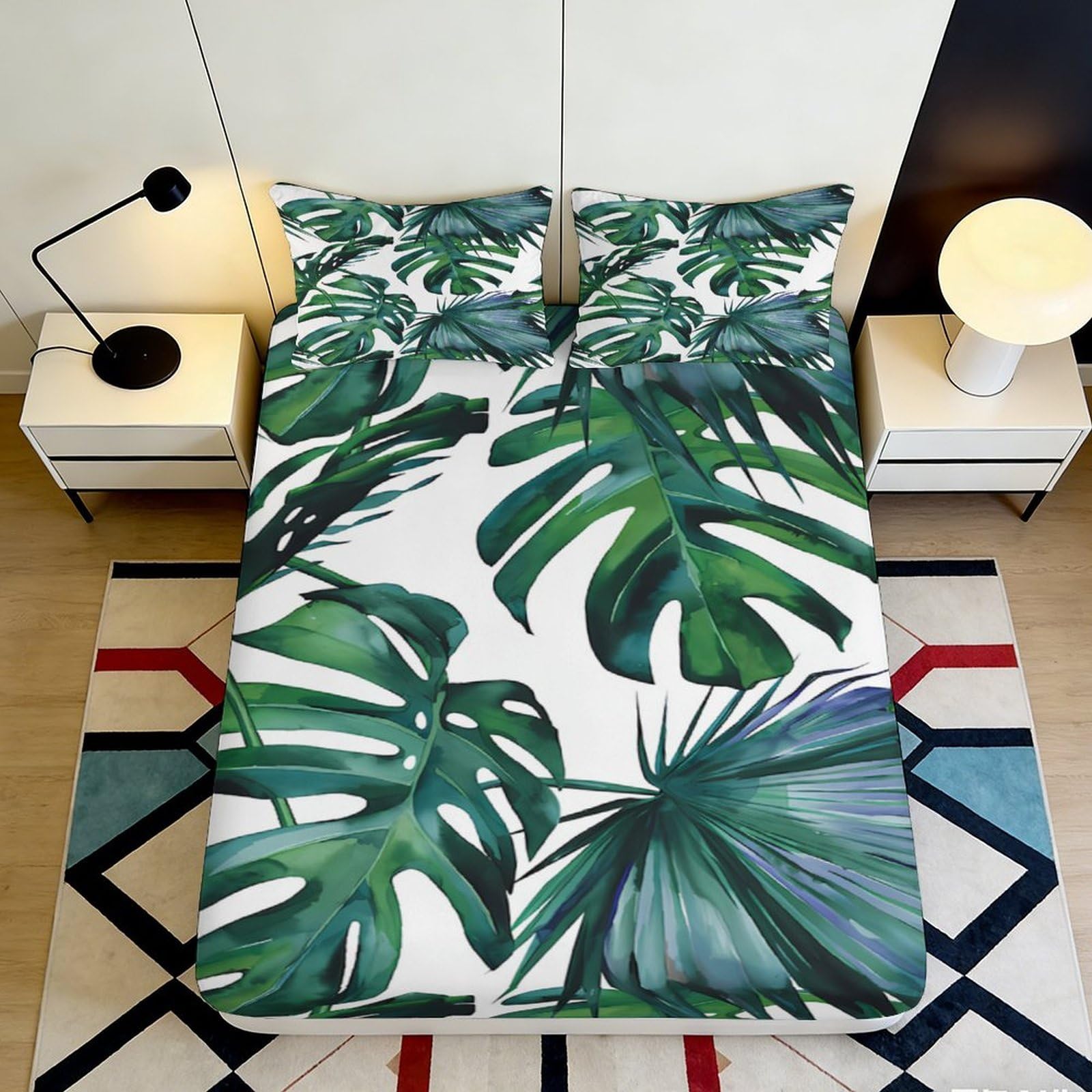 Pnayamiorkfel Style-4 3D Printed Tropical Monstera Fitted Sheet Microfiber Soft Green Palm Leaf Bed Cover For Bedroom Dorm Guest Room Decor 90X200x25cm