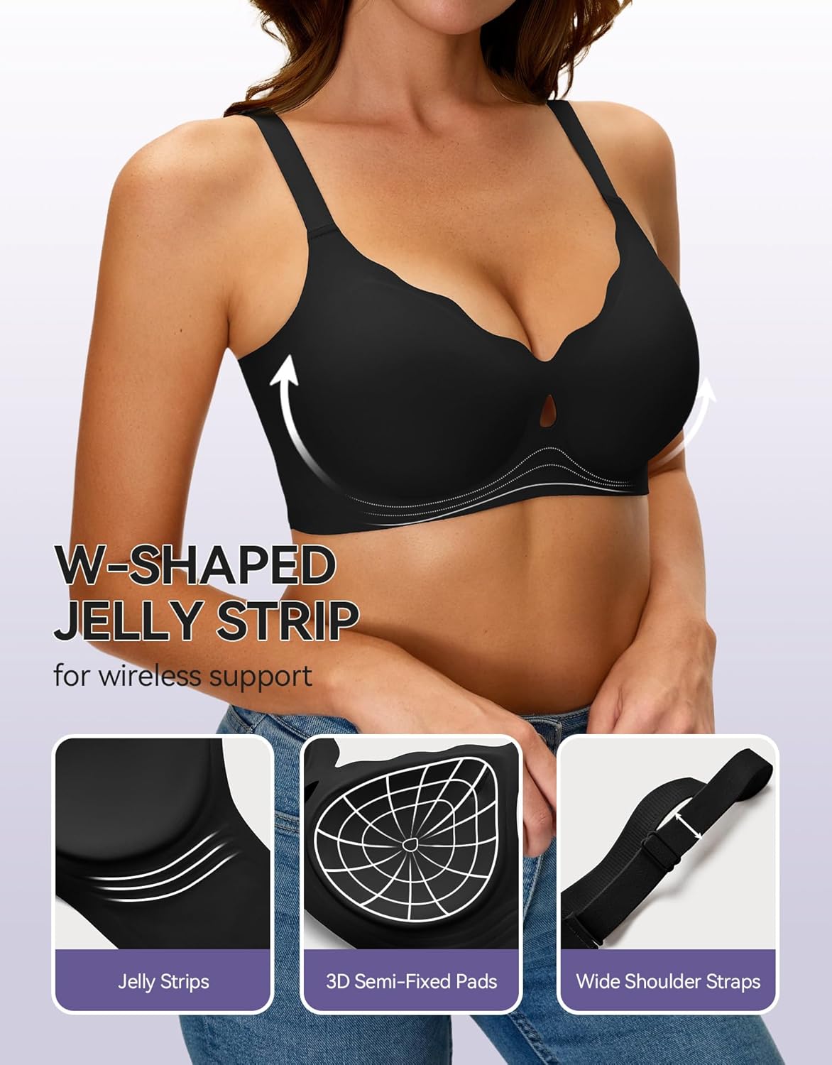 NIASOUL Wireless Bras for Women Seamless Push Up Full Coverage Bralette No Underwire Comfort Everyday T Shirts Bra - Image 4