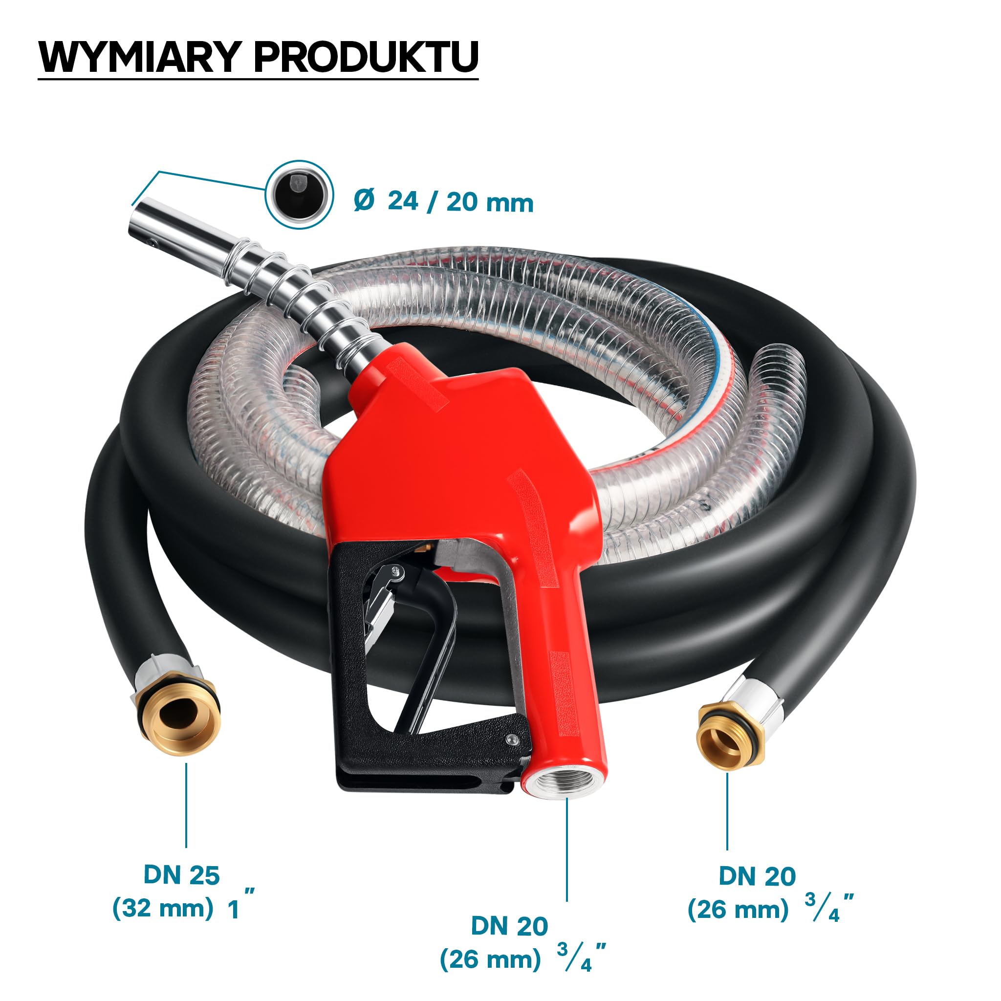 Wiltec Pompa do oleju napędowego i opałowego 550 W 20-60 l/min, samozasysająca 230 V zestaw z wężami i pistoletem