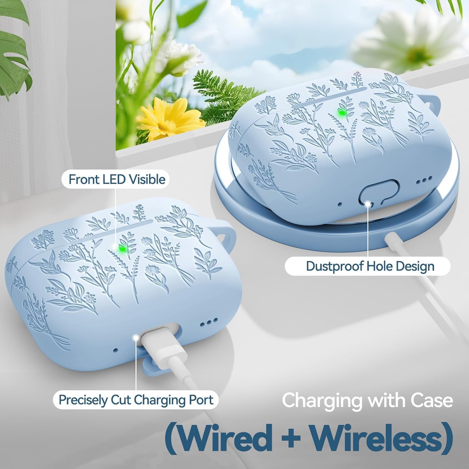 Ekoonpft for Airpods Pro 3 Case, Flower Engraved Cases for Apple AirPods Pro 3rd Generation 2025, Soft Silicone Cover for Men Women Girly with Cleaning Kit & Keychain, Anti-Scratch, Shockproof image 5