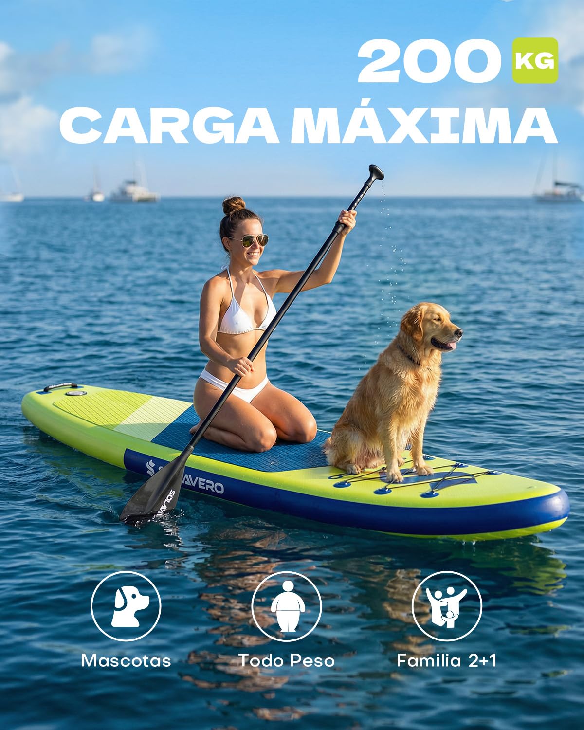 SOLAVERO Tabla Paddle Surf Hinchable, 323 x 83 x 15 cm Sup con Antideslizante EVA Deck, Paleta Ajustable, Soporte para Cámara, Quillas, para Todos los Niveles de Habilidad, hasta 200 kg — view 2