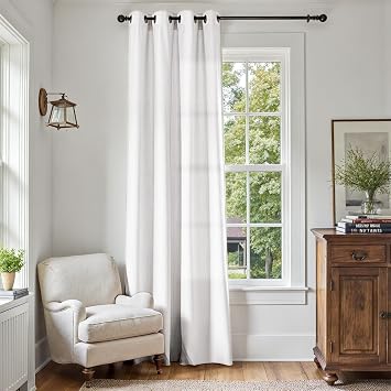 jinchan Linen Textured Curtain 84 Inch Long for Living Room Light Filtering Thermal Insulated Grommet Top Window Drape for Bedroom 52 W x 84 L White 1 Panel