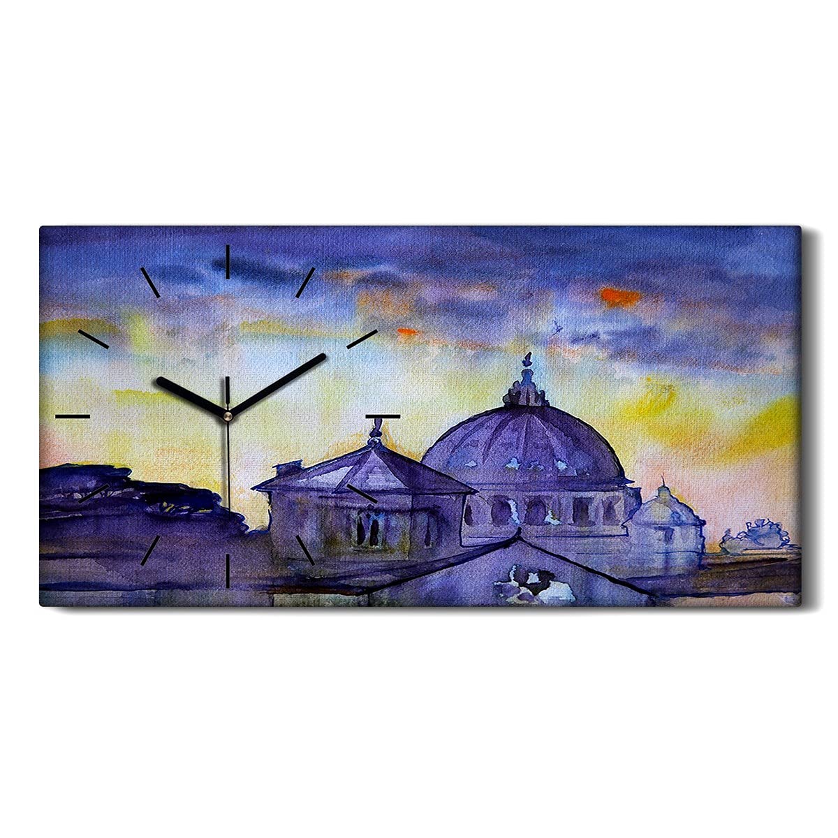 Horloge silencieuse sans tic tac toile Rome 60x30cm aiguilles noires salon