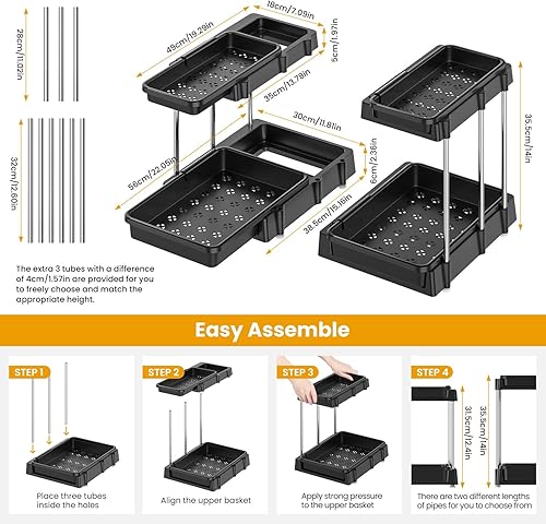 Miniatura 2 de Paquete de 2 organizadores y almacenamiento debajo del fregadero, organizador deslizante de fregadero de cocina de 2 niveles, organizadores de baño