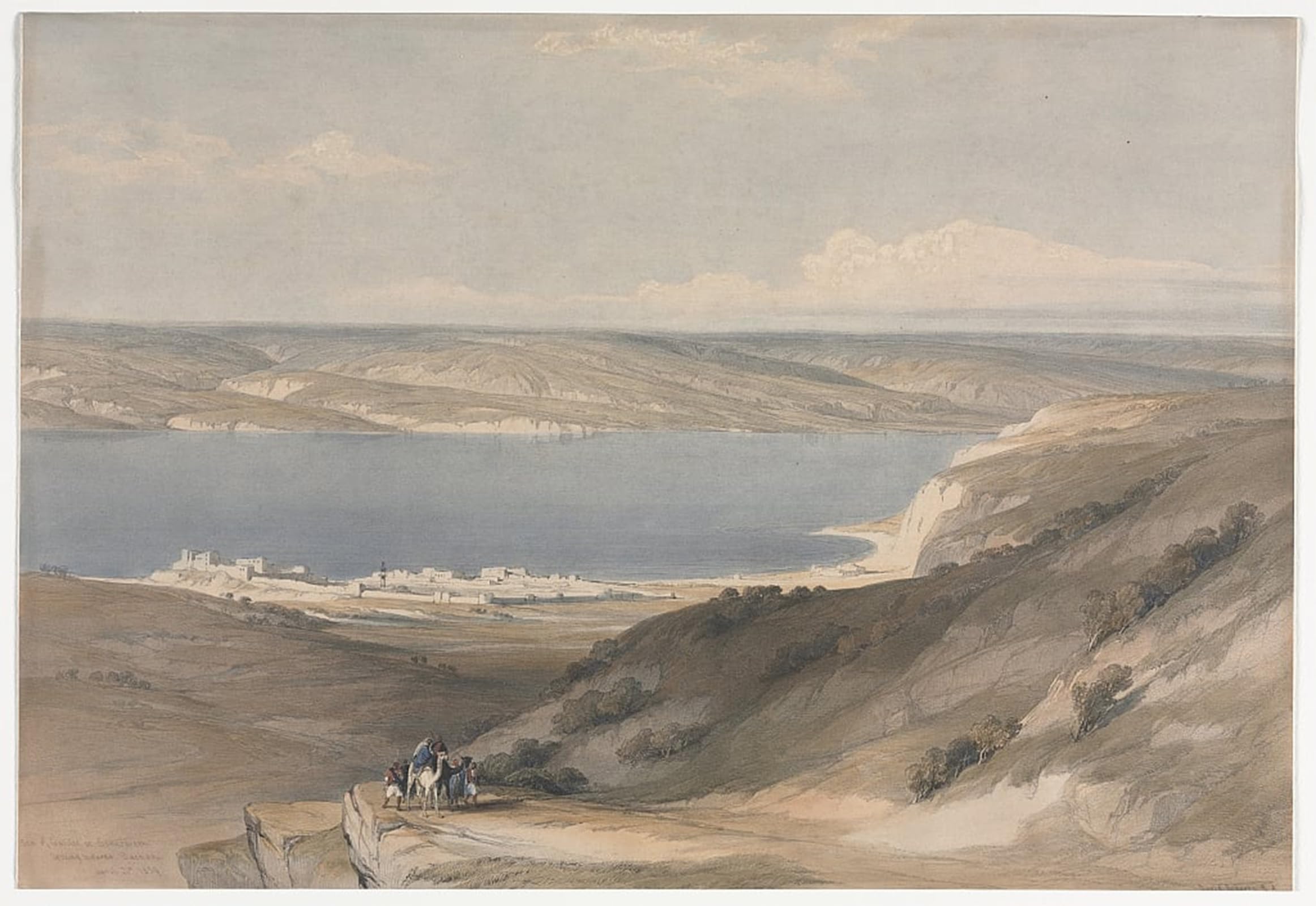 ARTXLXXBN Famous Prints Artwork Pictures Poster Painting Art Sea of Galilee At Genezareth Looking Towards Bashan by David Roberts Artwork Landscape Pictures for Home Decor 60x90cm