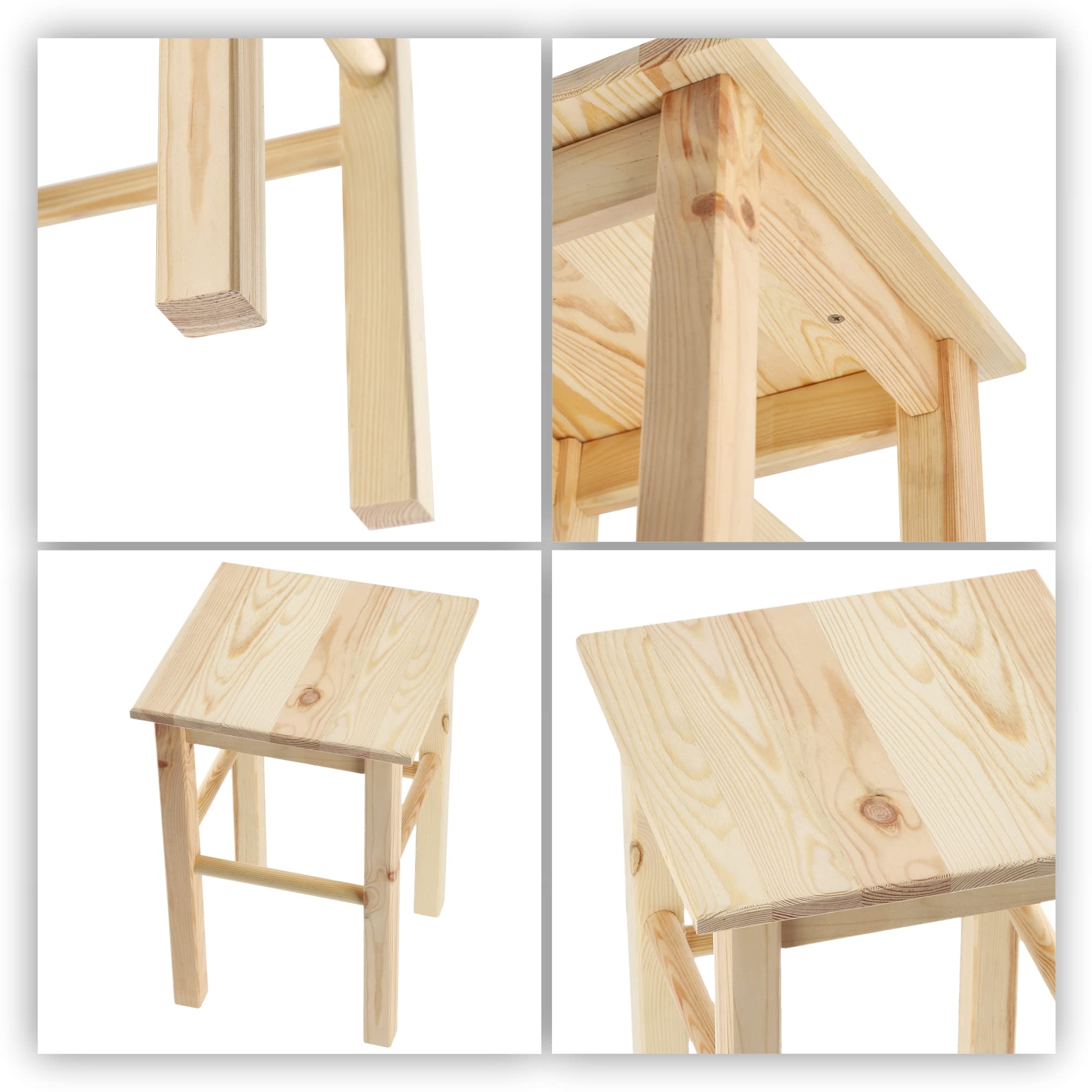 KADAX Sgabello Basso in Legno di Pino Naturale con Design Rustico e Seduta Quadrata, Sedia Piccola da Cucina, Bar o Sala da Pranzo (Quadrato)