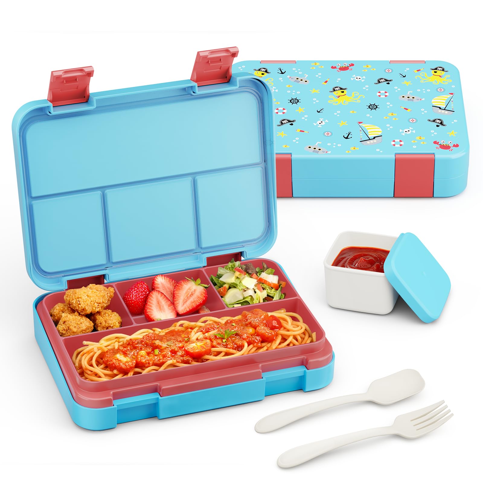 Bento Lunch Box for Kids, 4 Compartments Kids Leak Proof Back to School Bento Lunch Boxes Food Containers for School, Travel, On-the-Go Meal, Food Grade, Microwave, Dishwasher Safe