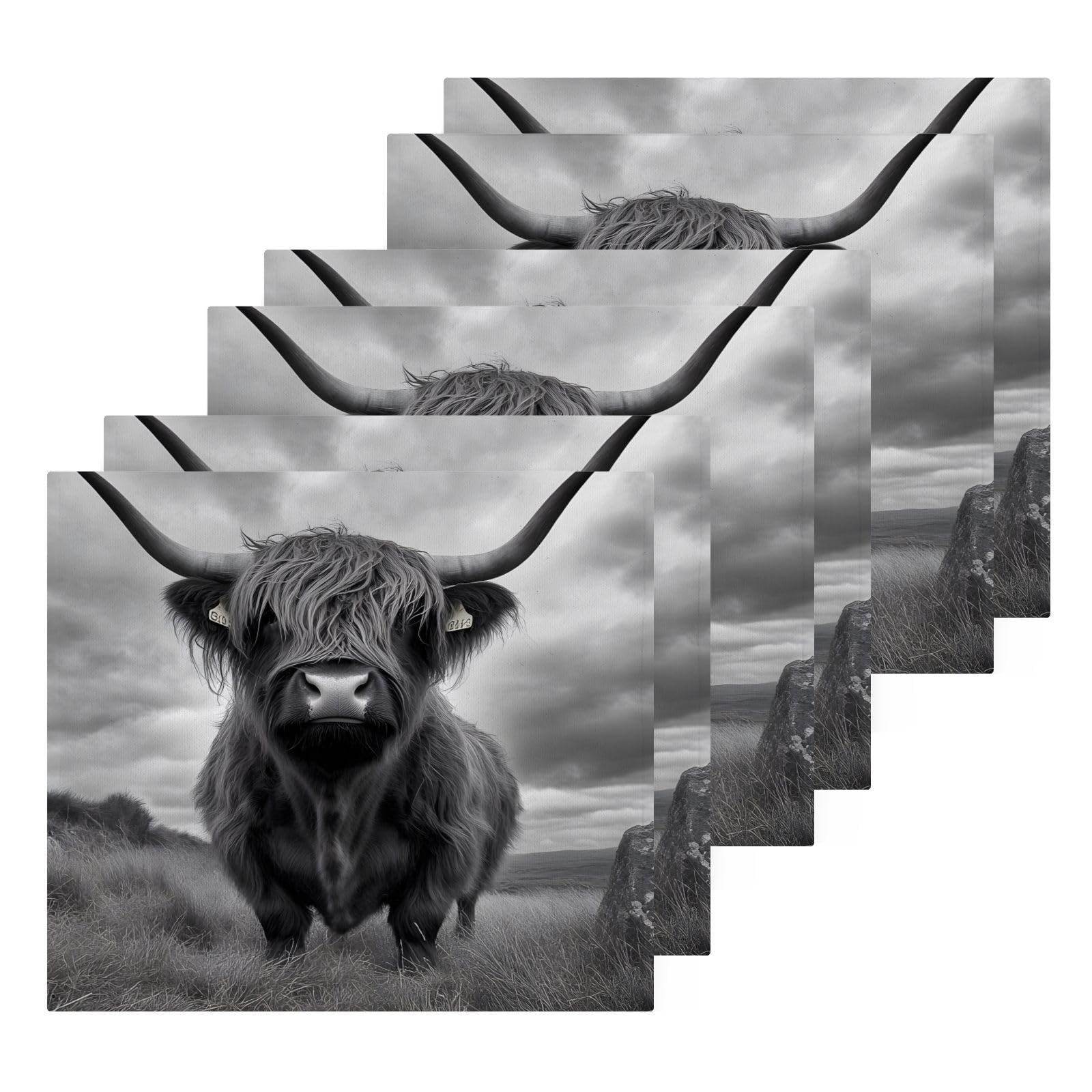 YANENDIE Highland Cow Washcloths Towels, Highly Absorbent and Soft Cotton Face Cloths, 6 Pack Quick Dry Wash Cloths - 12 X 12 Inches