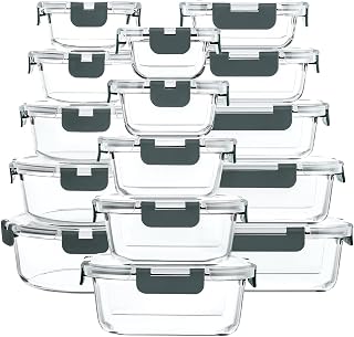 MCIRCO 30-Piece Borosilicate Glass Food Storage Containers with Airtight Snap Lids - Meal Prep Set, Microwave Oven Freezer Dishwasher Safe