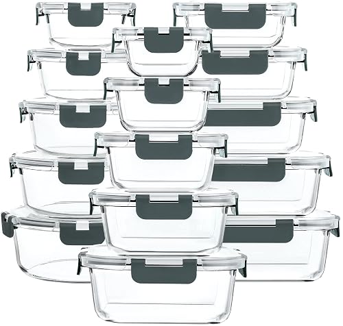 M MCIRCO 30 Piece Extra Large Glass Food Storage Containers