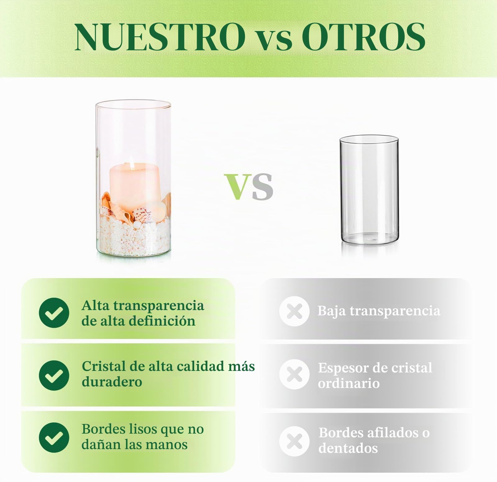 Hewory Juego de 6 Jarrones Cilíndricos de Cristal, Jarrón Alto de Cristal Transparente para Flores, Portavelas Huracán para Velas de Pilar Flotantes, Florero para Centro de Mesa, 10/15/20cm