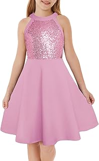 Girls Sequin Party Dress Holiday Birthday Dance Formal Halter Hollow-Out Trendy Prom Dresses Size 6-14Y