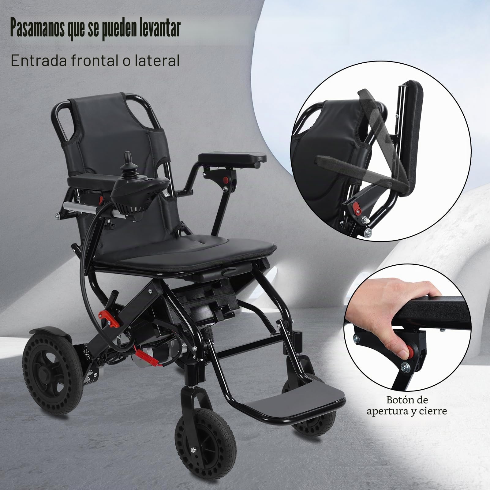 Sillas de Ruedas eléctricas Plegables y Ligeras para Adultos, Ayuda de Movilidad motorizada Plegable de 500 W con batería extraíble, Alcance Todoterreno de 24 km, compacta.