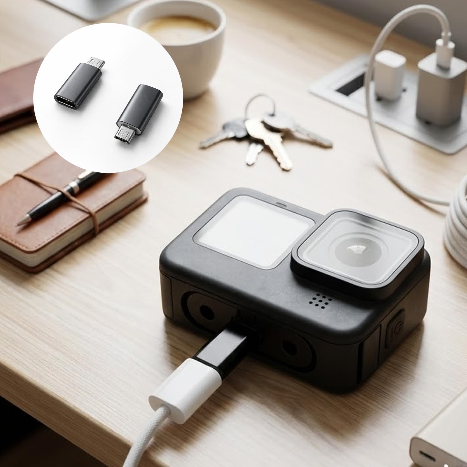 4 pezzi adattatore USB-C a Micro USB, convertitore compatto presa USB-C a spina Micro-USB per trasferimento dati e ricarica, plug-and-play, nero