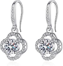 HEEYA Sterling Silver Drop Earrings for Women, Dangle Earrings with Cubic Zirconia, Hypoallergenic Round/Leaf/Daisy/Oval/Drop/Square Shape Earring Birthday Jewellery Presents with Box