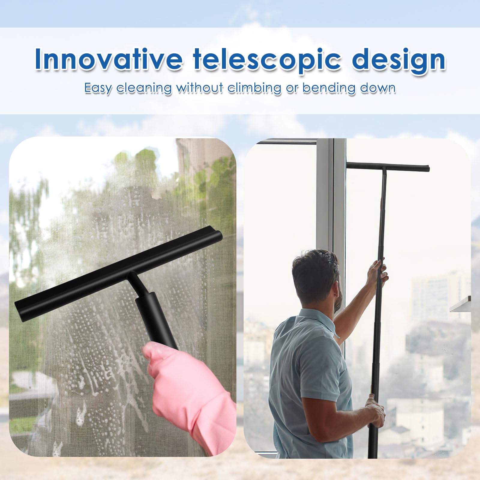 Raschietto per doccia con supporto a ventosa 23-97 cm liberamente estensibile raschietto per doccia con gancio in silicone acciaio inossidabile nero di alta qualità per pavimento casa