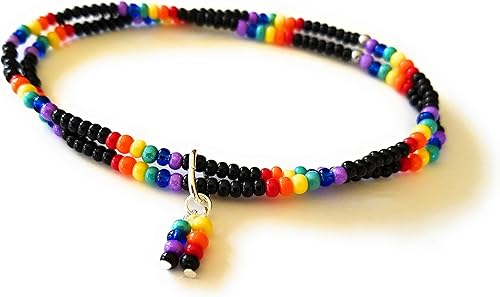 Pulsera de tobillo arco iris colores orgullo LGBT semillas tobillera negro multi