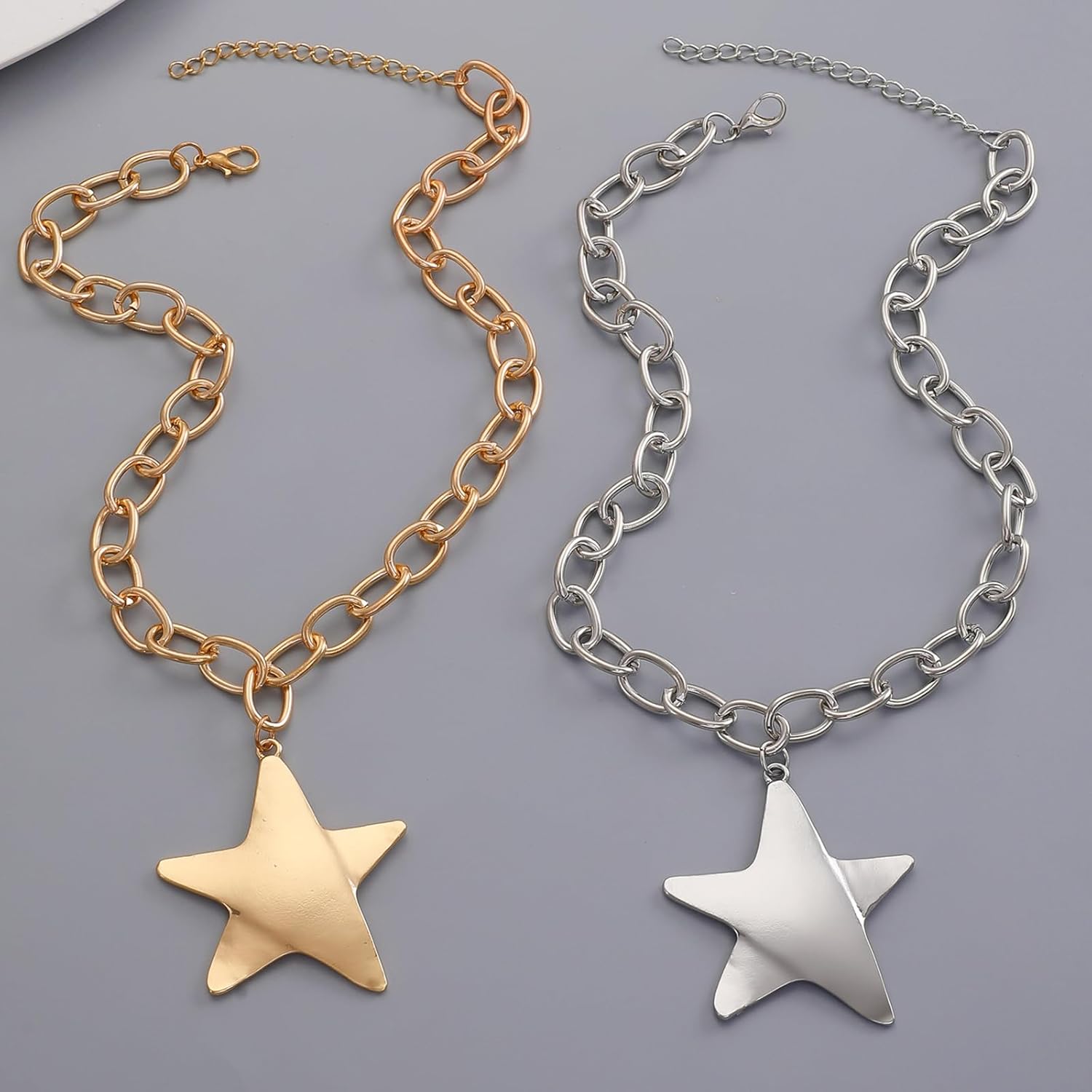 Chunky Star Necklace for Women Gold Big Star Pendant Necklace Silver Statement Chain Necklace Adjustable Thick Bold Necklace Chunky Trendy Jewelry - Image 5