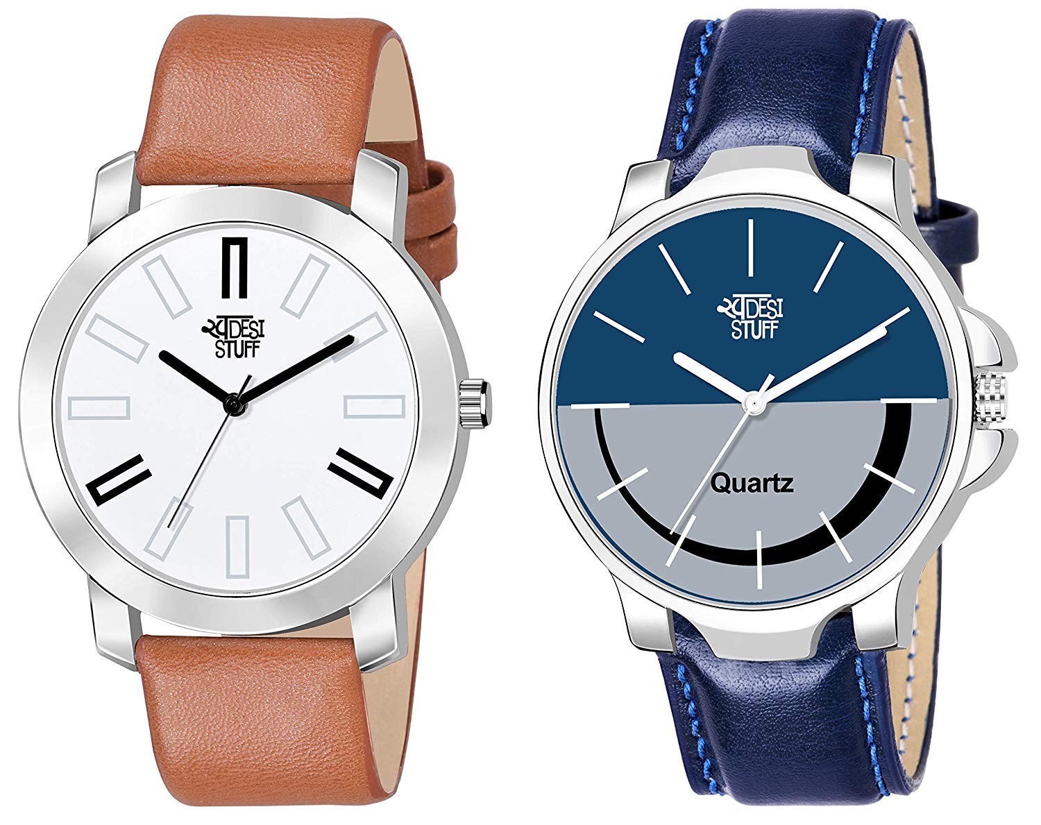 SWADESI STUFF Brown Blue Leather Strap Analogue Watch for Men - Combo of 2 Watches (B083725ZFR) Amazon Price History, Amazon Price Tracker