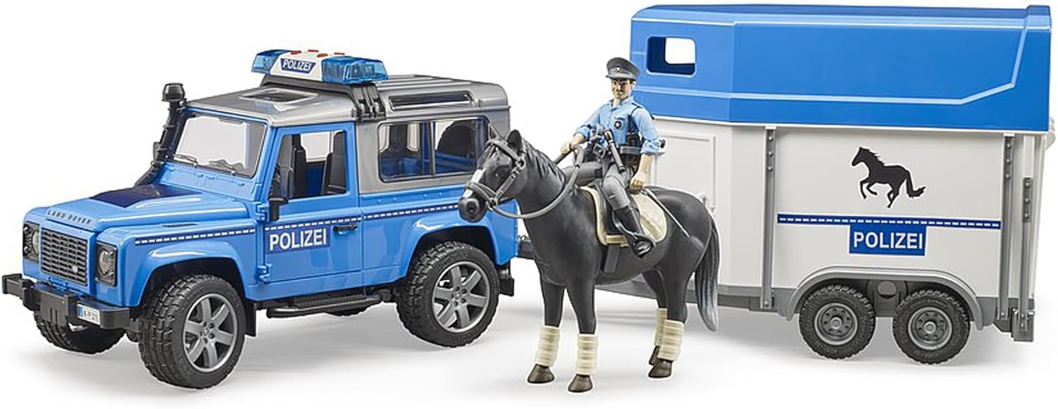 Bruder 02588 Land Rover Police Vehicle with Horse Trailer, Horse and Policeman, L&S Module