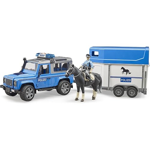 Bruder 02588 Land Rover Police Vehicle with Horse Trailer, Horse and Policeman, L&S Module