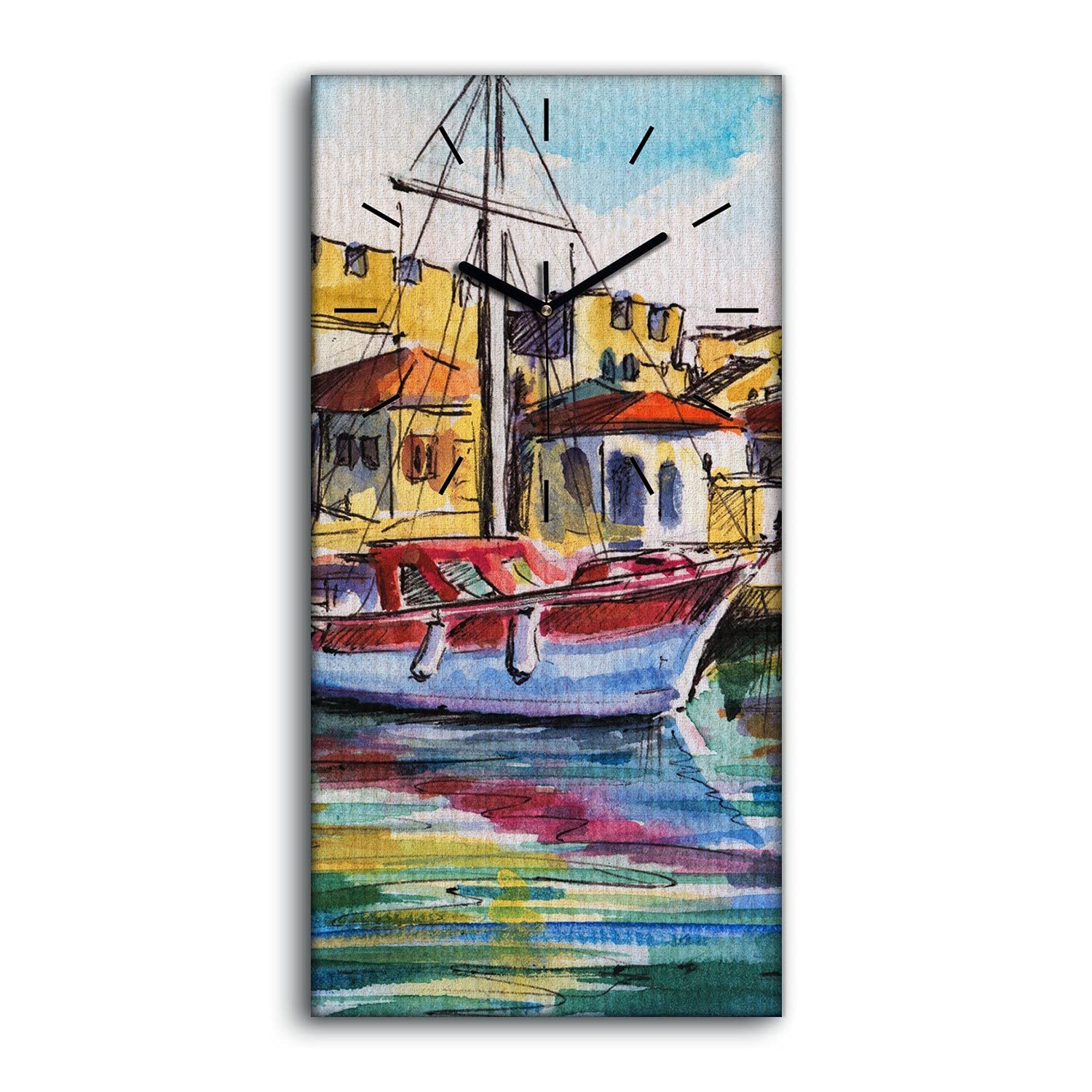 Horloge sur Toile Paysage de Port Silencieuse pour une Chambre Zen