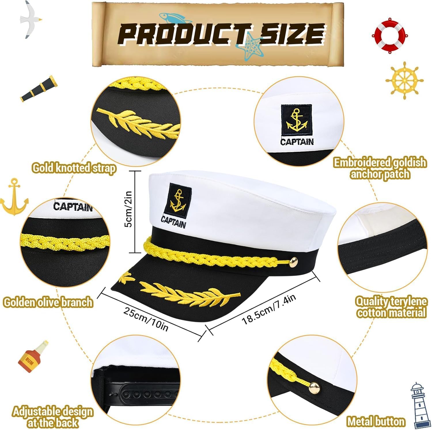 Halloween Yacht Captain Costume Include Captain Shirt,Hat,Glasses,Tie,Patches and Badge for Men Party Dress Up