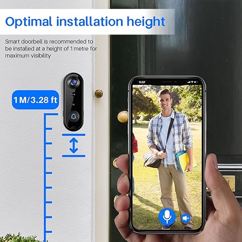Miniatura 7 de Cámara de timbre de video inalámbrica, lente ultra gran angular para visión de cuerpo completo, detección de movimiento AI, conversación