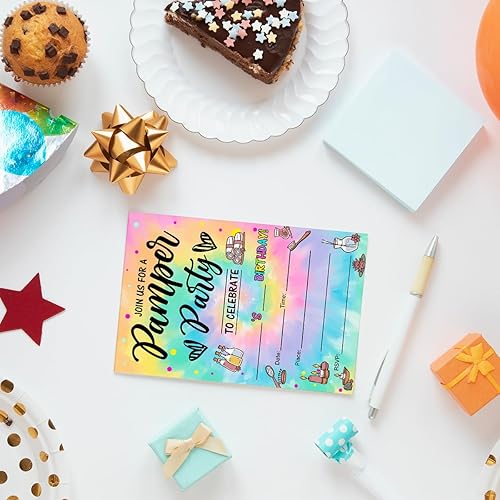 Miniatura 5 de Tie Dye Pamper Spa - Juego de 20 invitaciones para fiesta de cumpleaños con sobres, tarjetas de invitación de cumpleaños (doble cara)