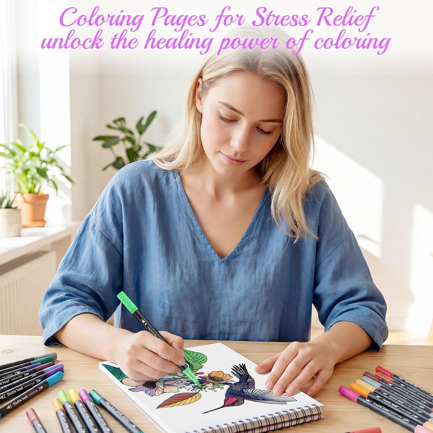 3Pcs Adult Coloring Books Set for Women Relaxation with 36 Colors Dual Tip Art Marker, Spiral Bound Single-Sided Mindfulness Pages, It Include 1Pcs Color by Numbers Coloring Book - Total 68 pages