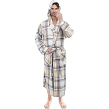 Andrew Scott Mens Robe with Hoodie| Cotton Flannel Brush Plaid | All Season | Full Length House Robe