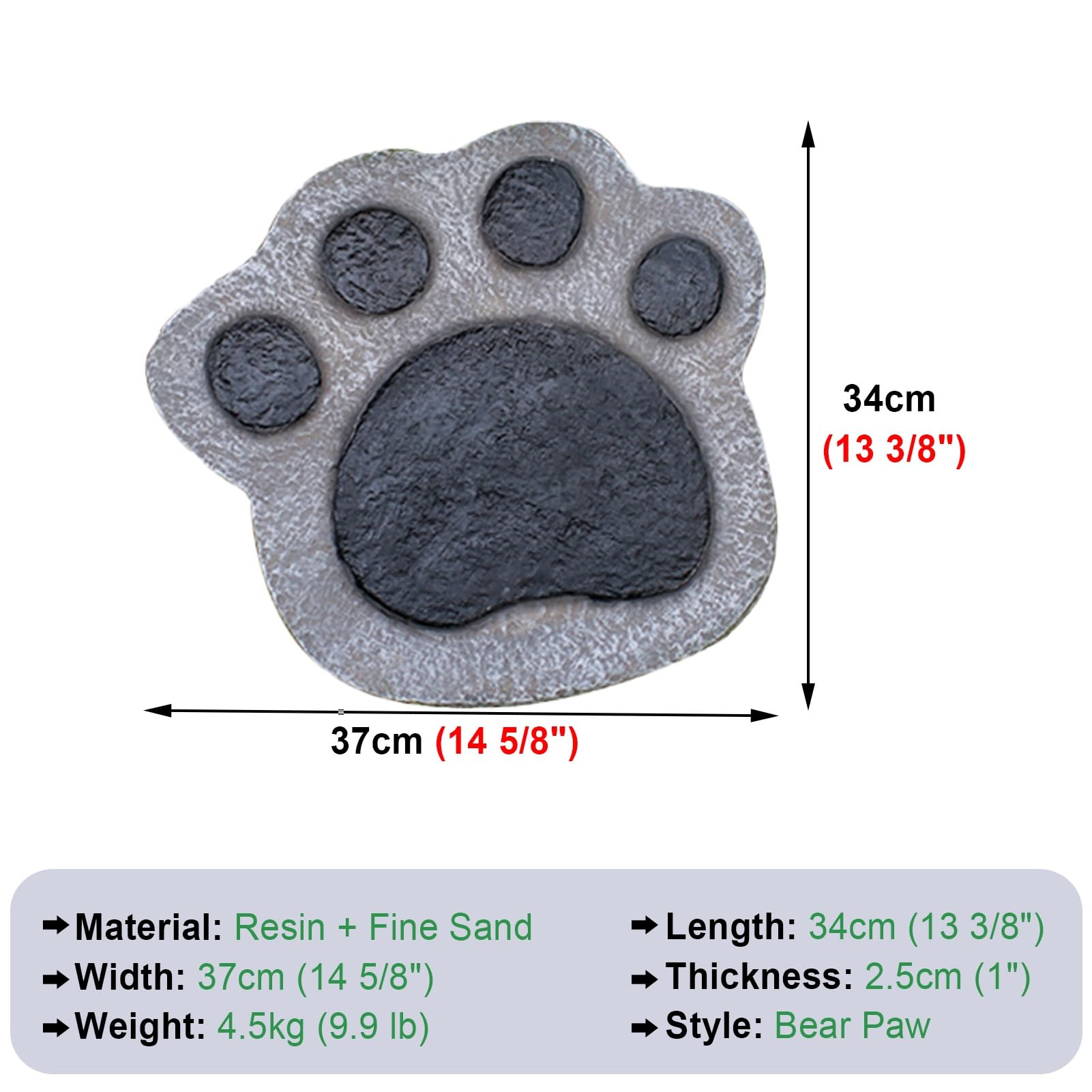 Garten Trittstein 4er Set, Bärentatzen-Design Outdoor Pflastersteine, Anti-Rutsch-Rasendekor, leicht zu reinigende Garten-Kits, 34 x 37 cm (13 3/8 x 14 5/8 Zoll)