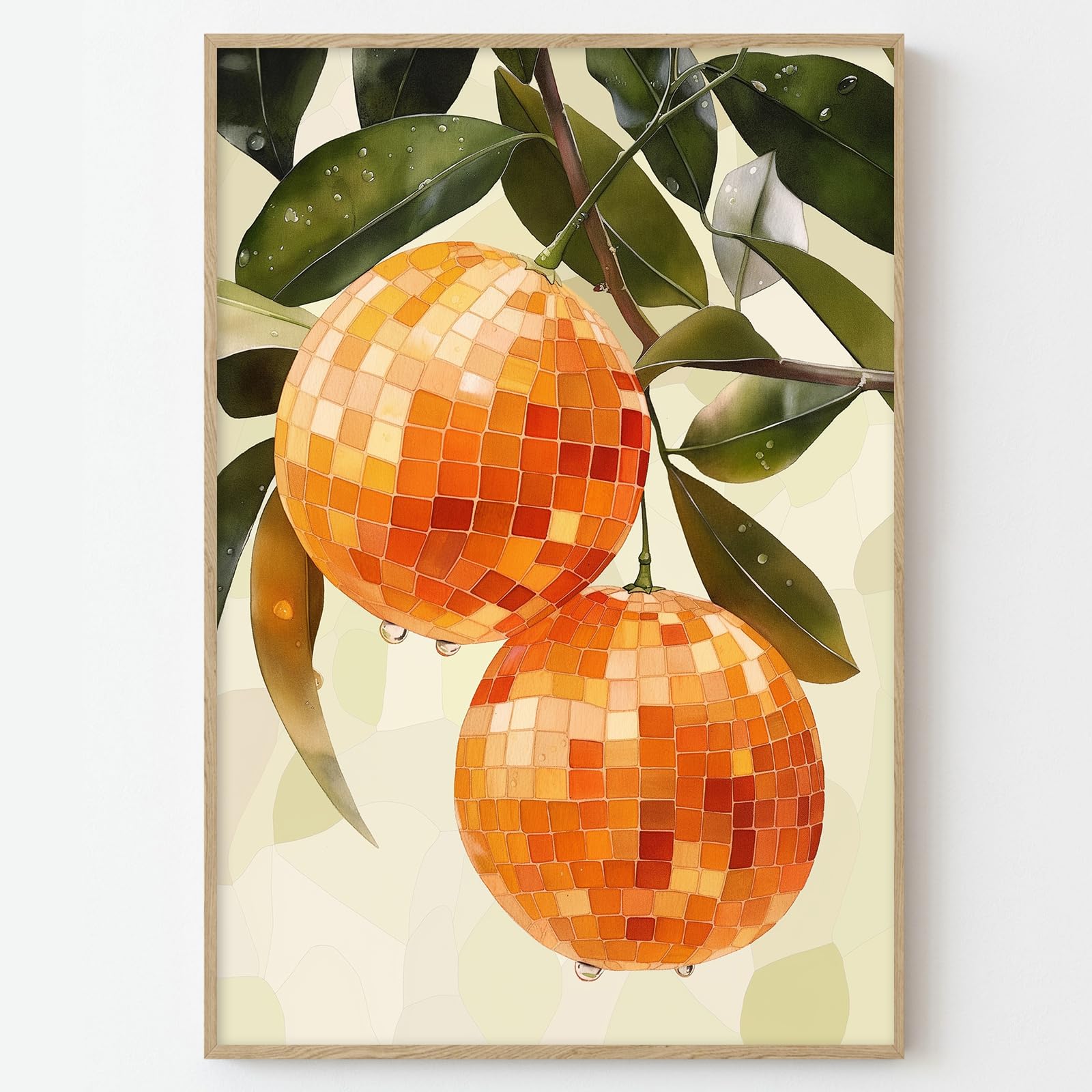 Taedfalesy Orange Disco Poster Disco Ball Art Print Orange Trendy Wall Art Funky Ball Poster Citrus Canvas Wall Art Aesthetic Fruit Paintings 16x24in