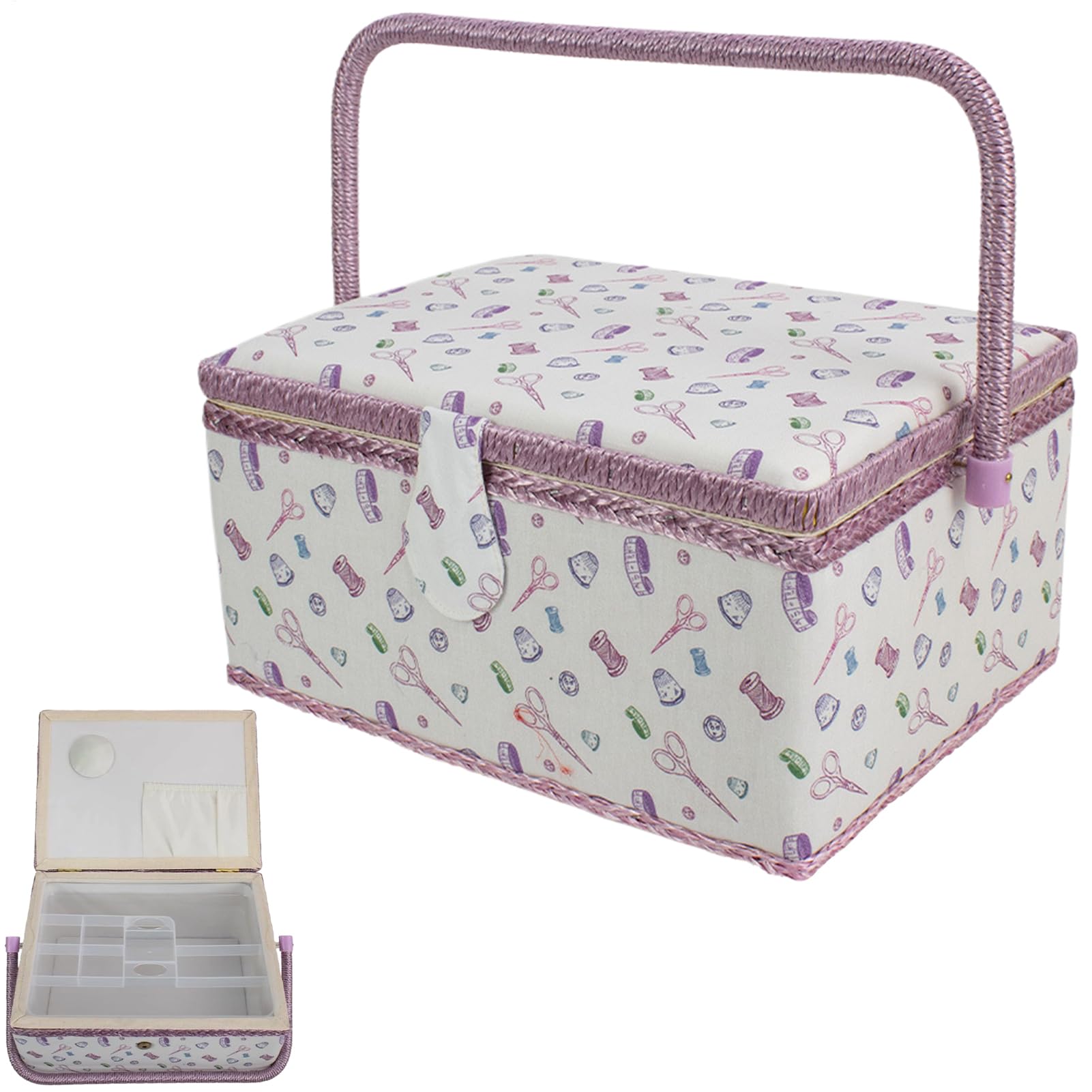 de Costura Con Múltiples Compartimentos y Asa para Almacenaje | Estuche Portátil de Estilo Vintage para Costura para Hilos Agujeras y Labores de Tejer para Mujeres Adultas
