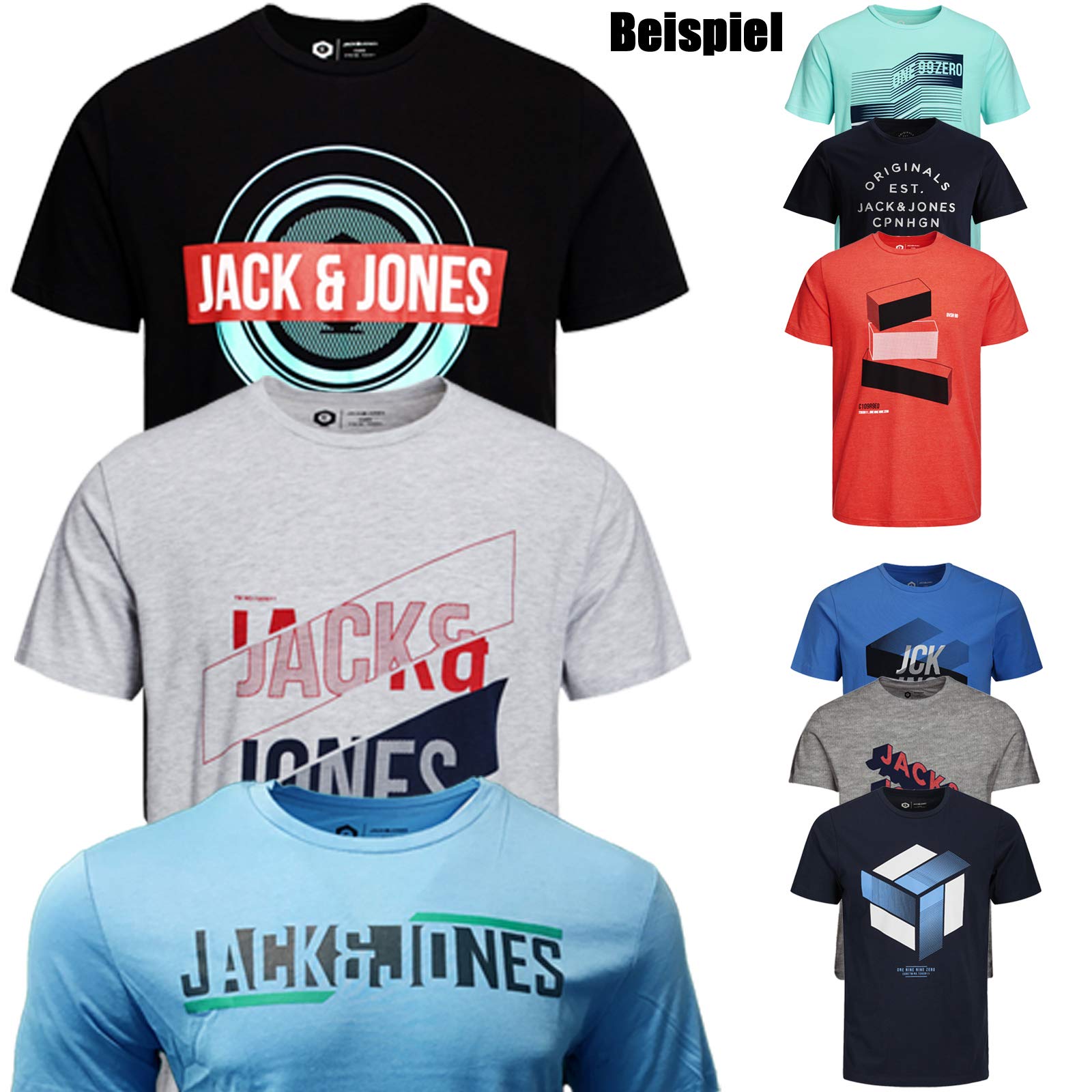 JACK & JONES Herren T Shirt 3er 6er 9er Mix Rundhals Tee Shirt Core