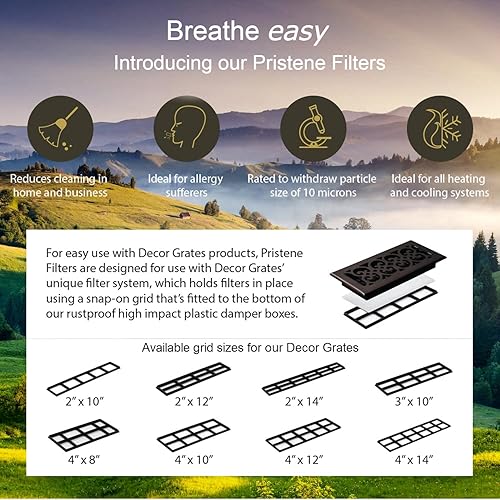 Miniatura 6 de Decor Grates AGH410-BLK-8 - Registro gótico de suelo 4 x 10 pulgadas negro texturizado paquete de 8 y retenedor de filtro de aire Pristene FRP410