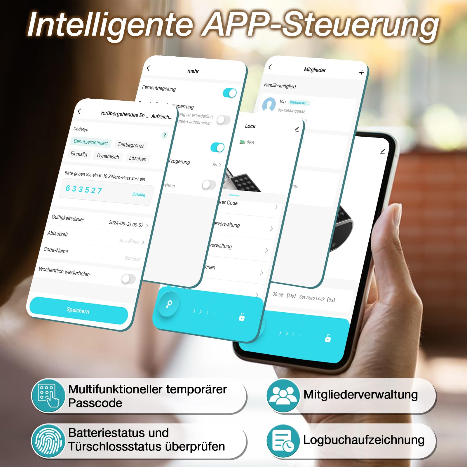 Anweller Serrure de porte électronique avec empreinte digitale - Code Smart Lock - Cylindre de serrure 70 mm avec 2 clés, 2 cartes IC, pour portes de 35 à 70 mm