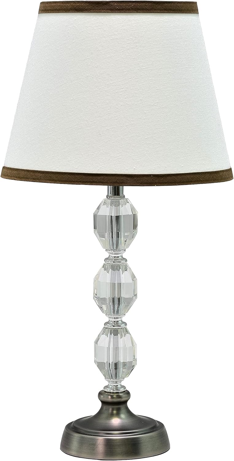 Aspen Creative 40009, Two Pack Set – 17 1/2" High Transitional Crystal Glass Table Lamp, Pewter Finish with Hardback Empire Shaped Lamp Shade in White, 9" Wide