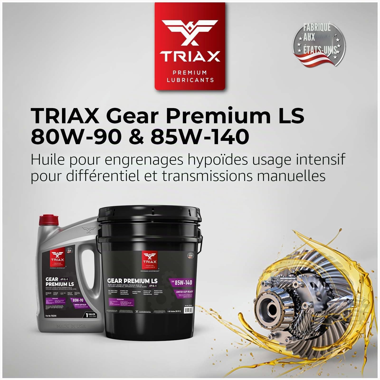 TRIAX HD Gear Premium LS 80W-90 GL-5, compatible avec le glissement limité GL-5, boîtes de vitesses manuelles, systèmes d'engrenages hypoïdes, différentiels, approuvé par l'OTAN (1 Pinte)